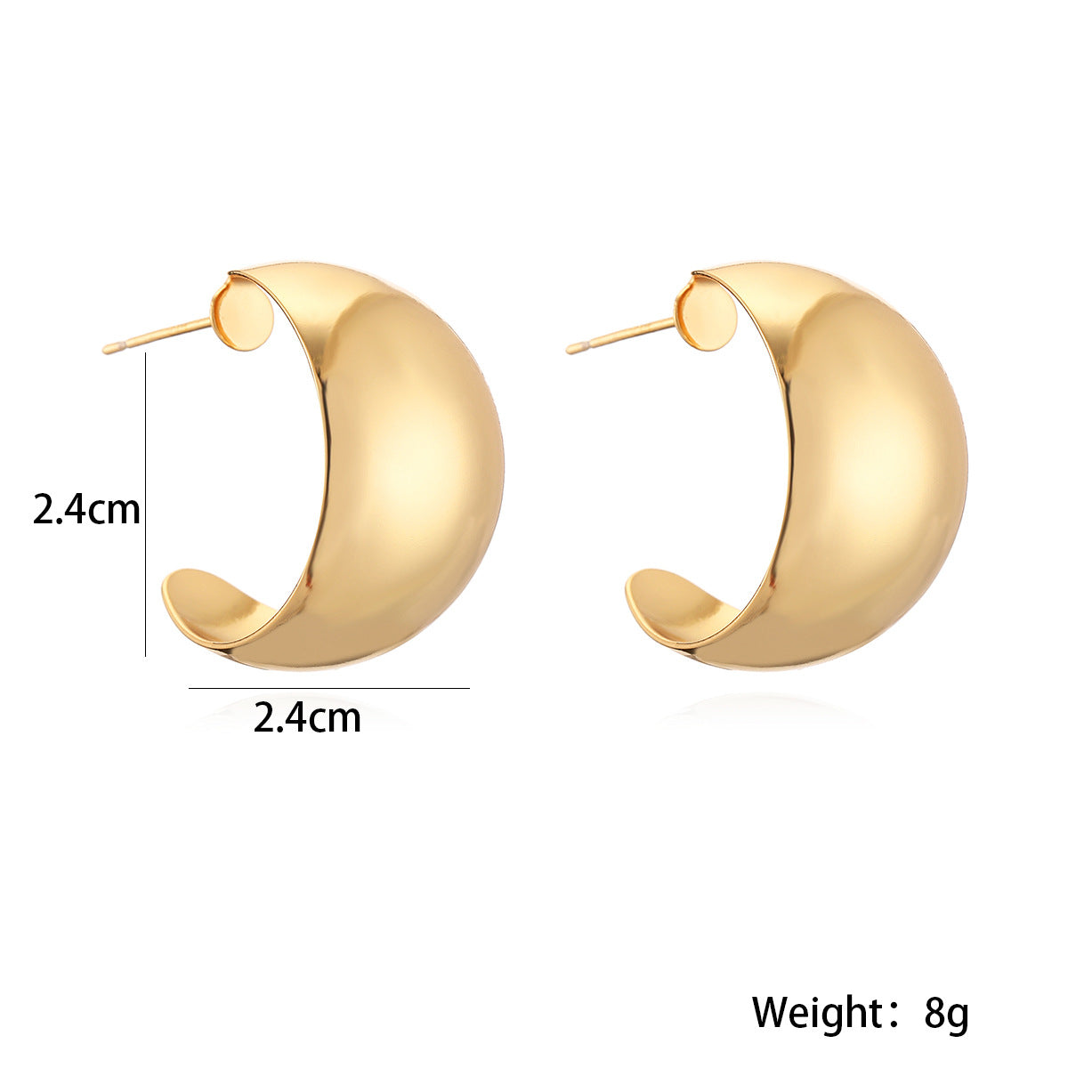 Minimalist Geometric C-Shaped Copper Earrings with 18K Gold Plating for Women