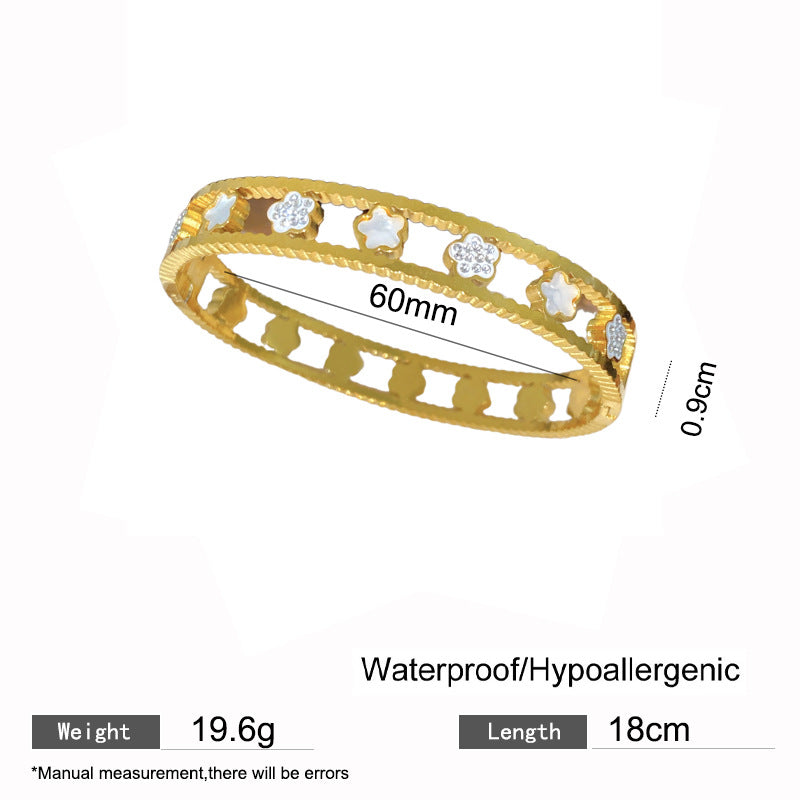 Luxury Floral Hollow Snowflake Daisy Titanium Steel Plated Bangle Bracelet