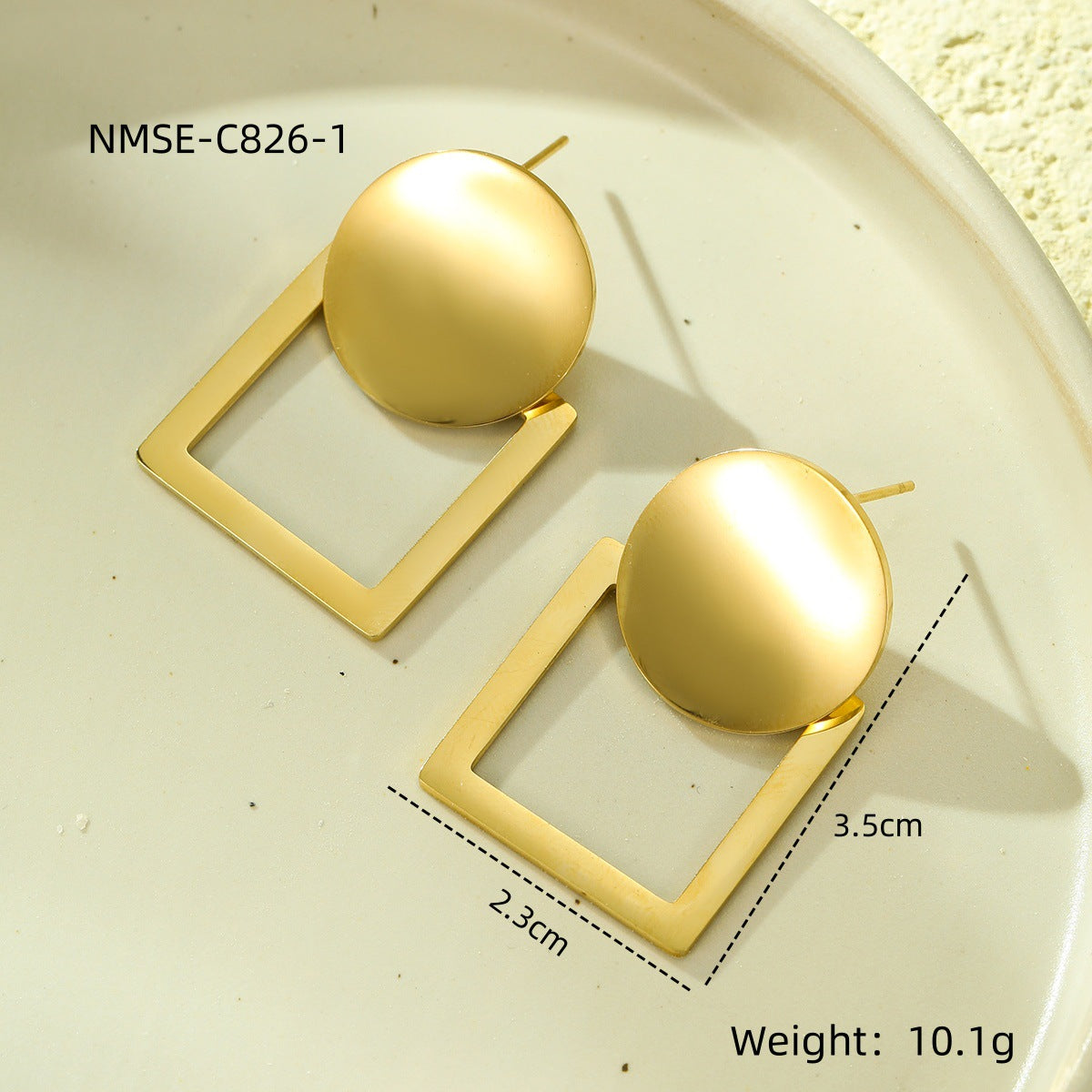 Elegantes pendientes de acero inoxidable geométricos con acabado chapado, diseño de recortes redondos y cuadrados para mujer