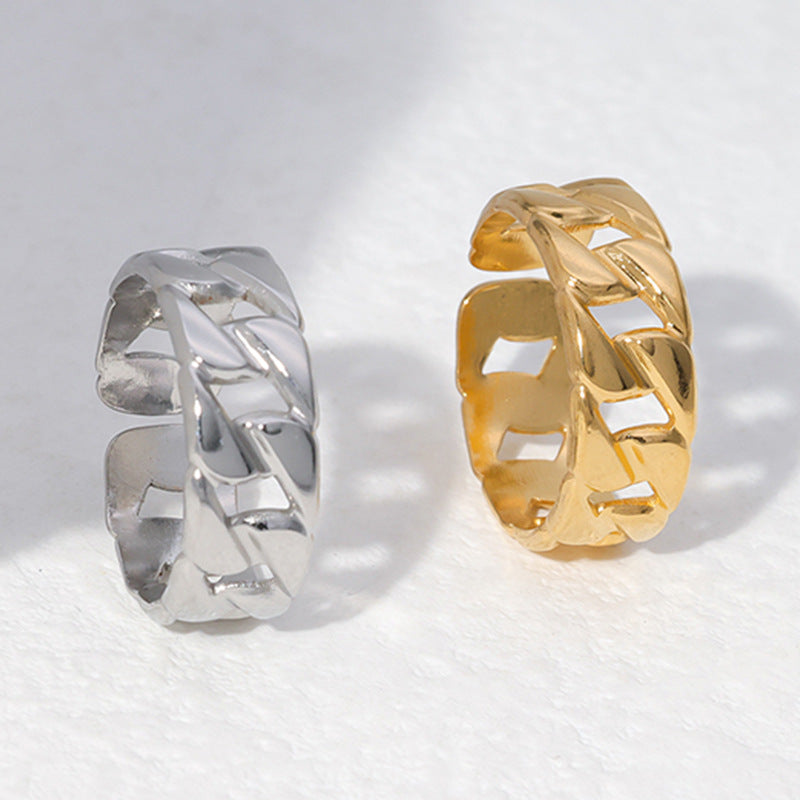 Anello regolabile in acciaio inossidabile con geometria stile punk con finitura placcata per uomo e donna