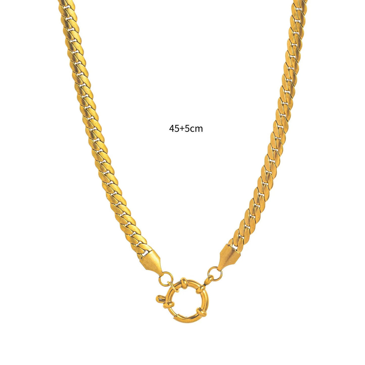 Minimalist 18K Gold Plated Geometric Titanium Steel Necklace with Pearl Paperclip Charm
