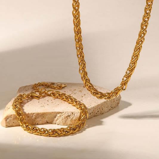 Pulsera de moda geométrica de acero inoxidable enchapado en oro de 18K con diseño circular para mujer