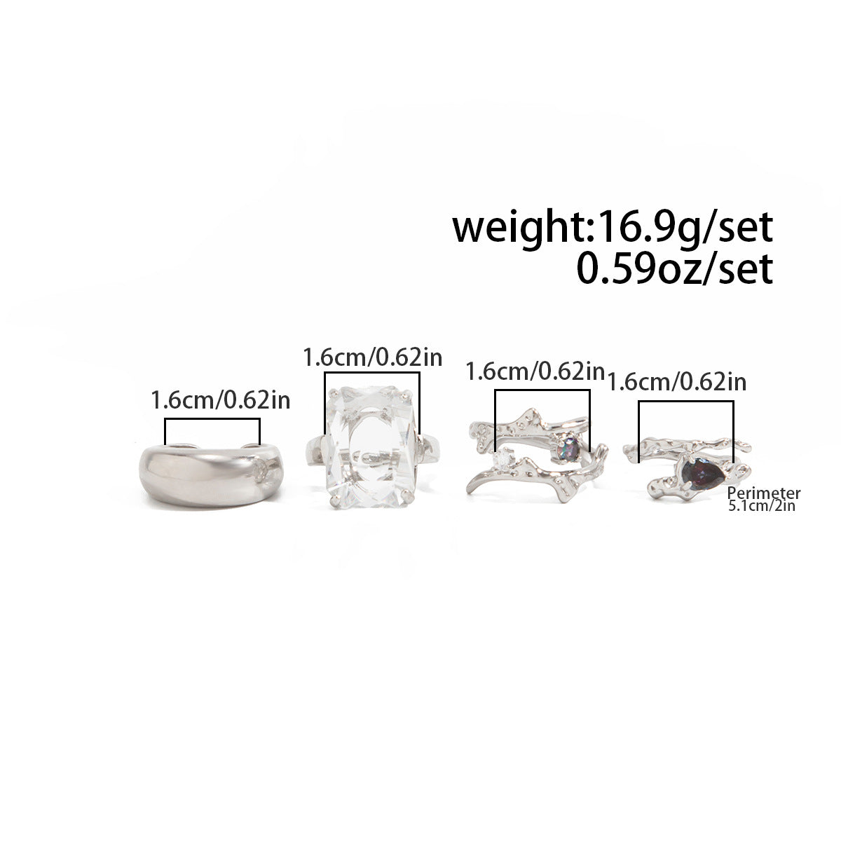 Geometric Hammered Zinc Alloy Rhinestone Inlay Toe Ring Set for Women