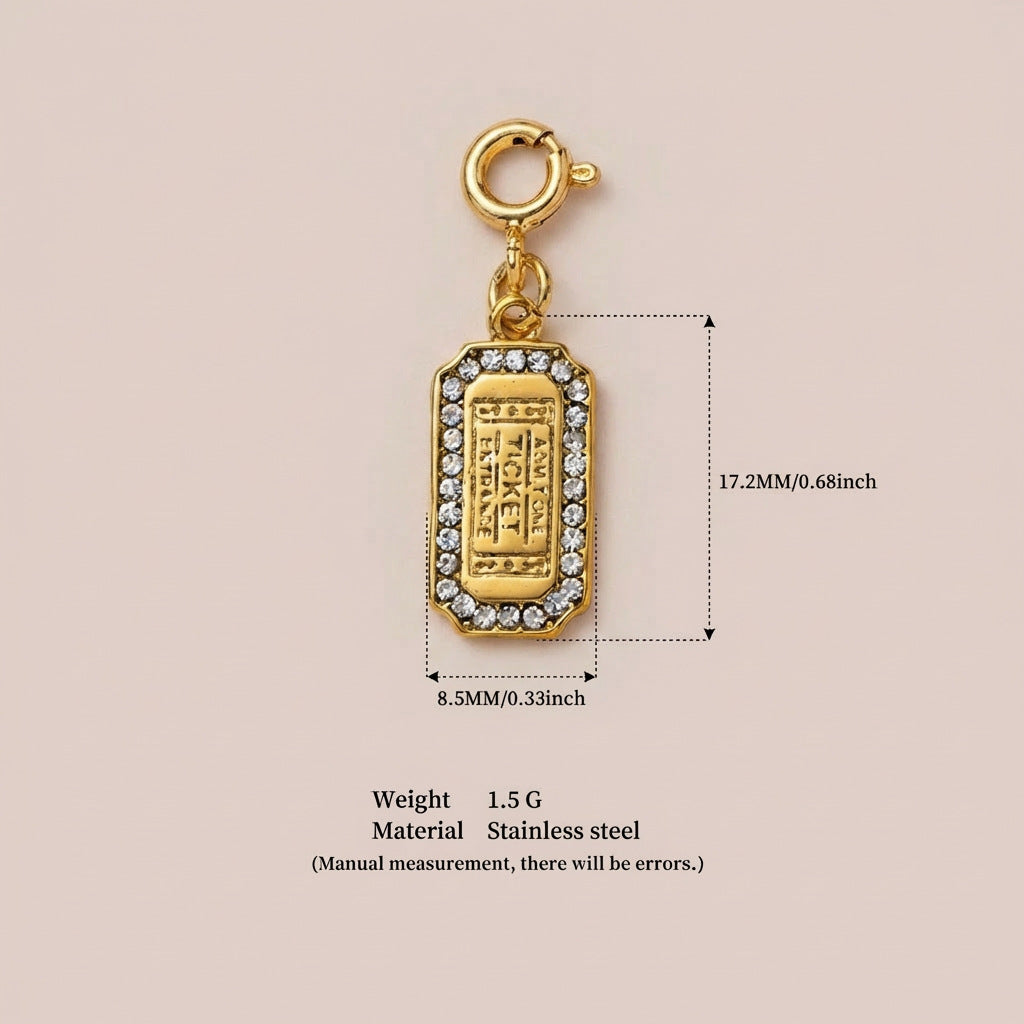 Ciondolo Charm a Barra Minimalista Geometrico in Acciaio Inossidabile con Zirconia Cubica Intarsiata, Placcato Oro 18K