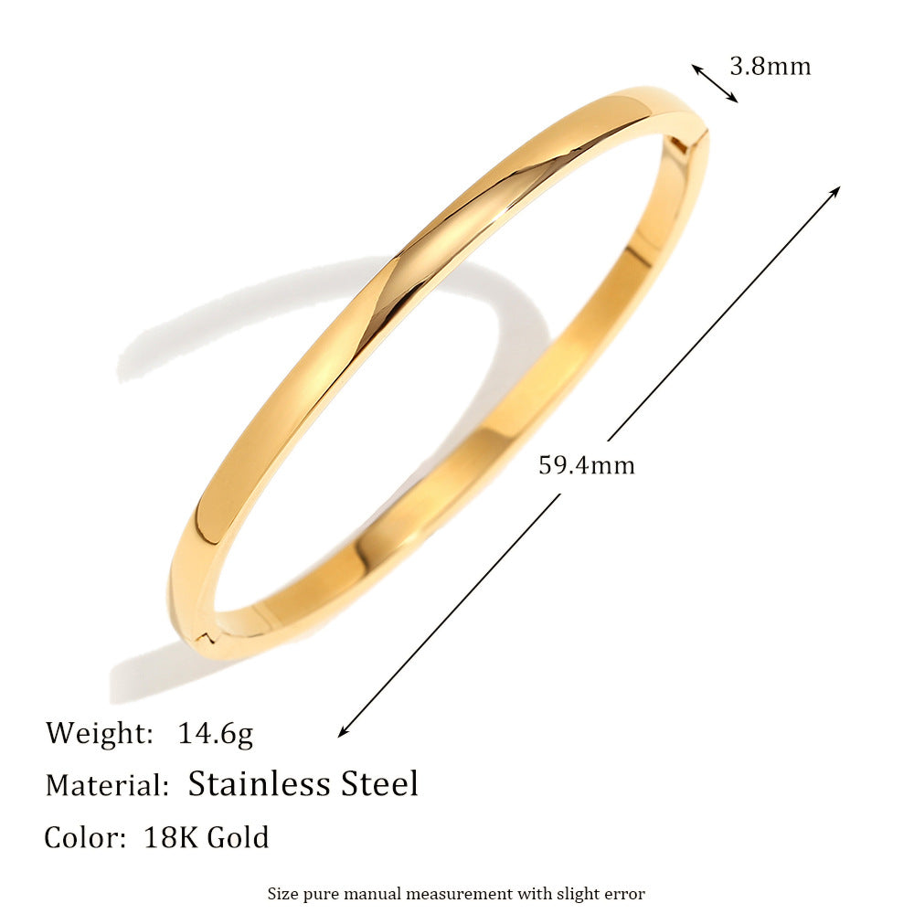 Minimalist Elegant 18K Gold Plated Stainless Steel Geometric Bangle for Women