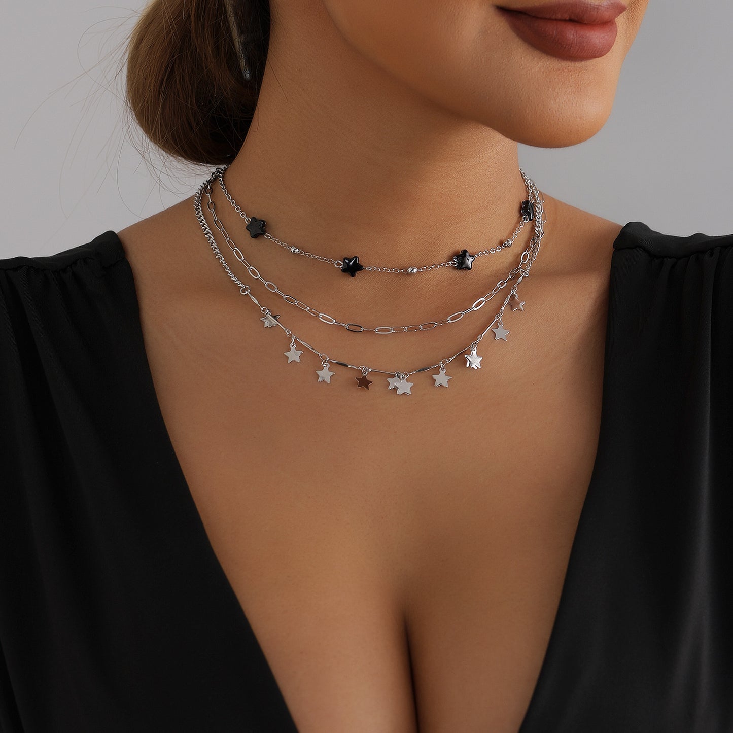 Vintage Gothic Star Geometric Alloy Plated Layered Necklace for Women and Men
