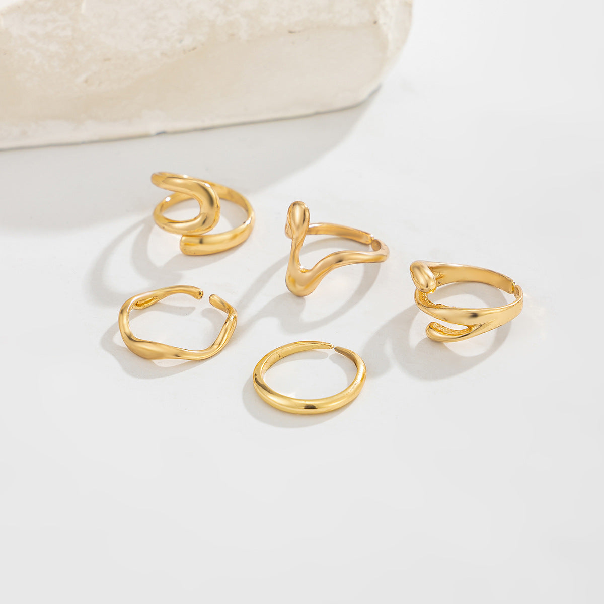 Minimalist Geometric Alloy Open Toe Rings Set for Women