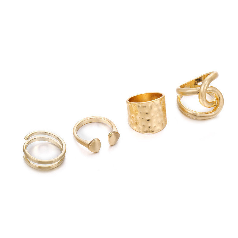 Fashion Geometric Round Plated Alloy Ring Set Adjustable Open Band Unisex
