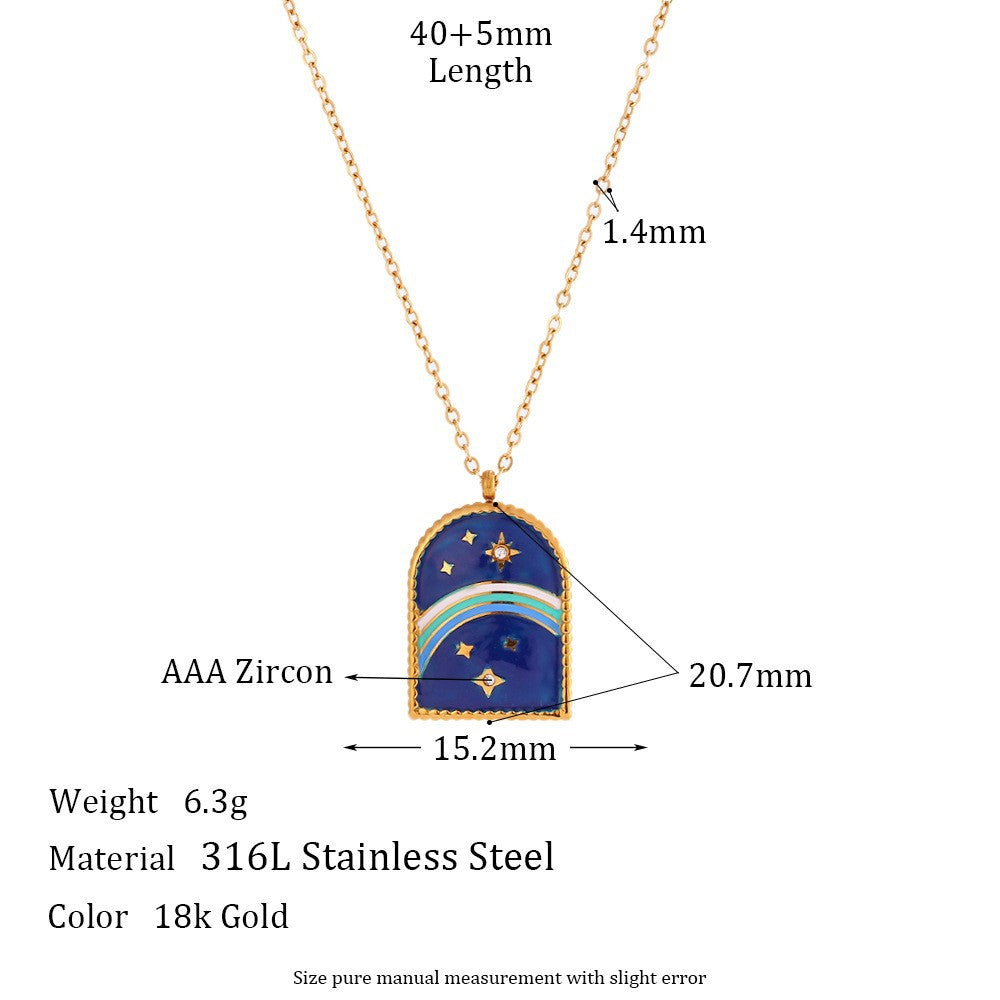 Collana Pendente Geometrica Minimalista da Donna in Acciaio Inox con Placcatura in Oro 18K e Finitura Smaltata