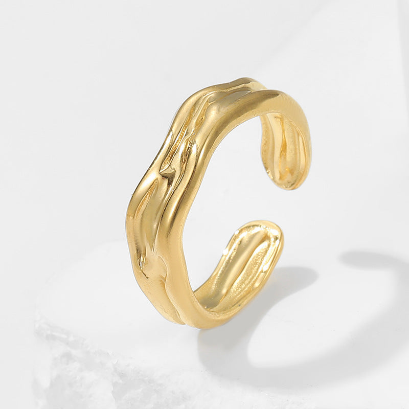 Minimalist Geometric Titanium Steel Adjustable Open Ring for Women and Men with Plated Finish
