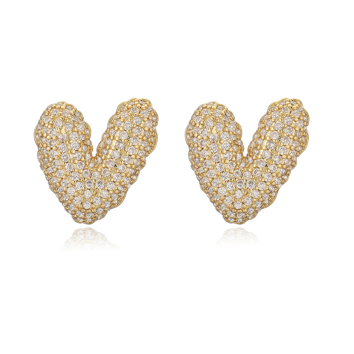 Orecchini minimalisti a cuore in rame con placcatura in oro 18K e zirconi per donna