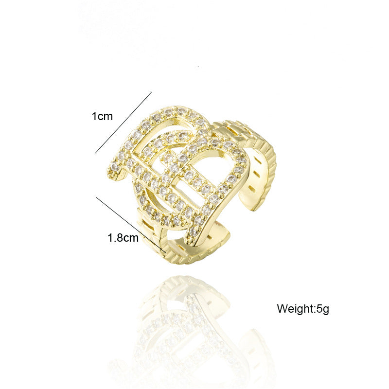 Hip-hop Punk Streetwear 18K Gold Plated Brass Micro-inlaid Geometric Open Ring