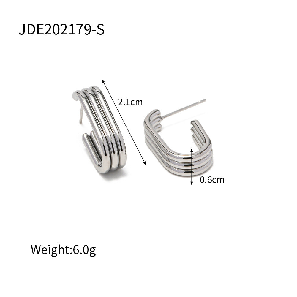 Minimalist Geometric Stainless Steel Earrings with 18K Gold Plating Triple U-Shaped Hoop Design