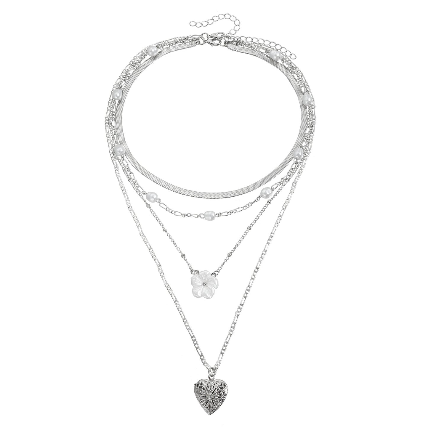 Collar con colgante minimalista de aleación en forma de corazón con cadena serpiente para mujer, cadena de clavícula ligera bañada en oro con perla sintética