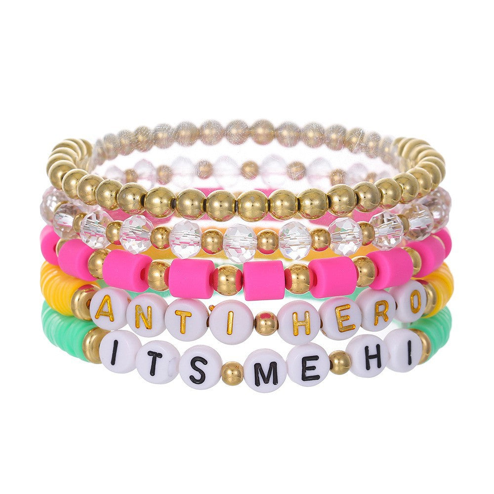Colorful Letter Resin Beaded Bracelet Set