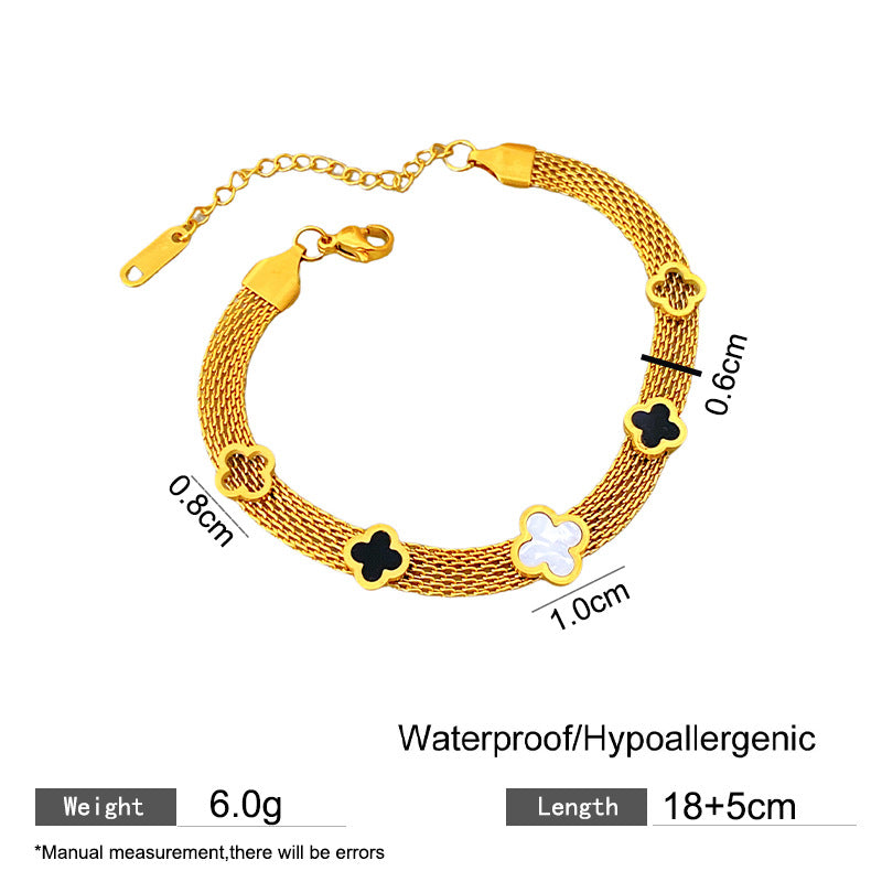 Geometric Plated Titanium Steel Watch Chain Bracelet with Smiley Element