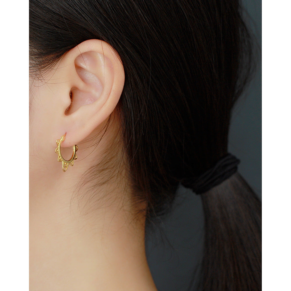 Vintage Sweet-Edgy Hollow Floral Pattern S925 Sterling Silver Hoop Earrings