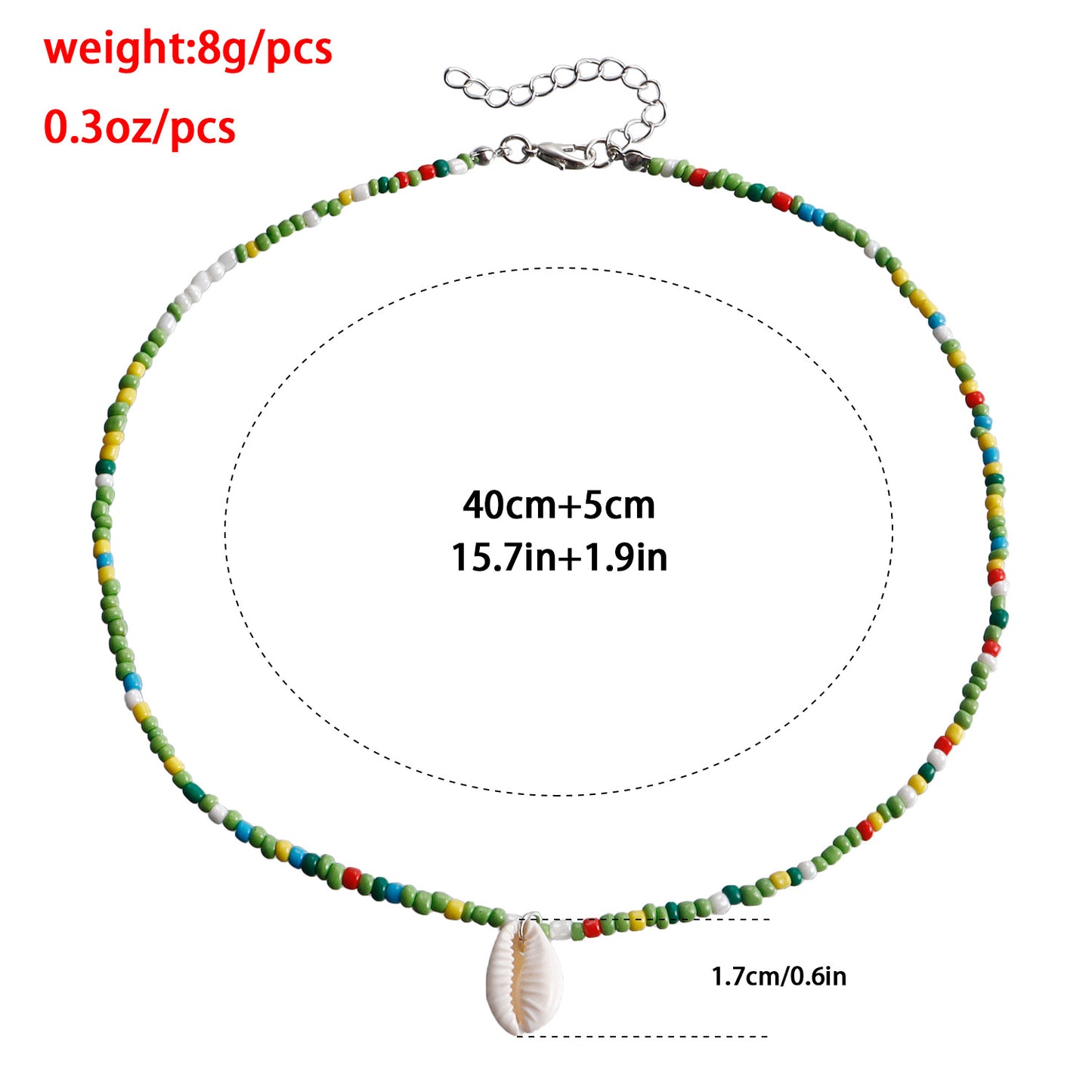 Bohemian Style Green Beaded Shell Pendant Necklace for Women with Geometric Shape Alloy Pendant and Plated Finish Short Clavicle Chain