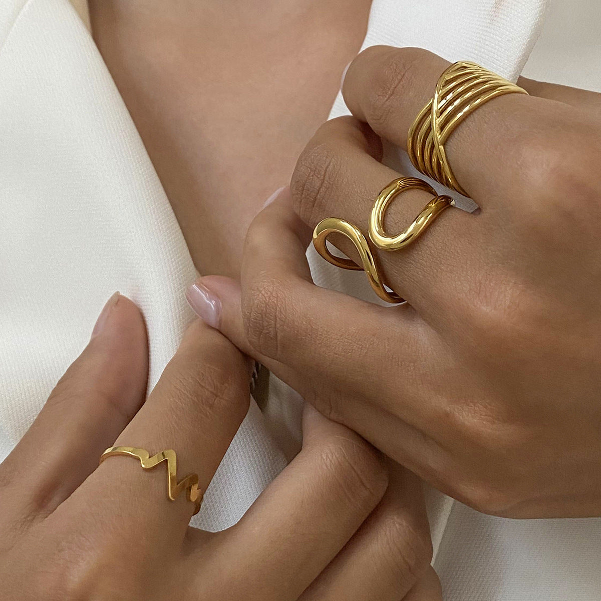Geometric Plated Stainless Steel Ring for Women