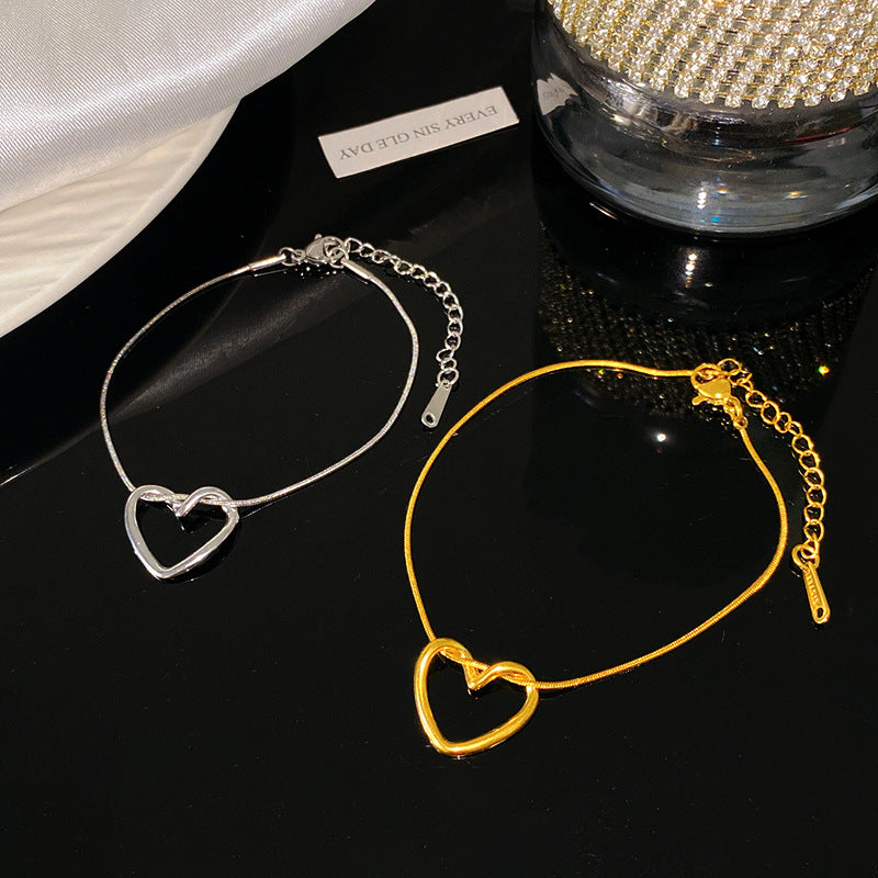 Hollow Heart Geometric Plated Titanium Steel Bracelet Unisex