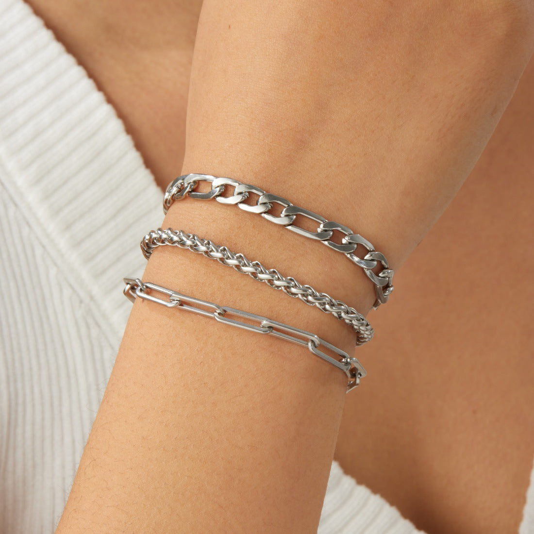 Minimalist Punk Gold Plated Stainless Steel Chain Bracelet Set