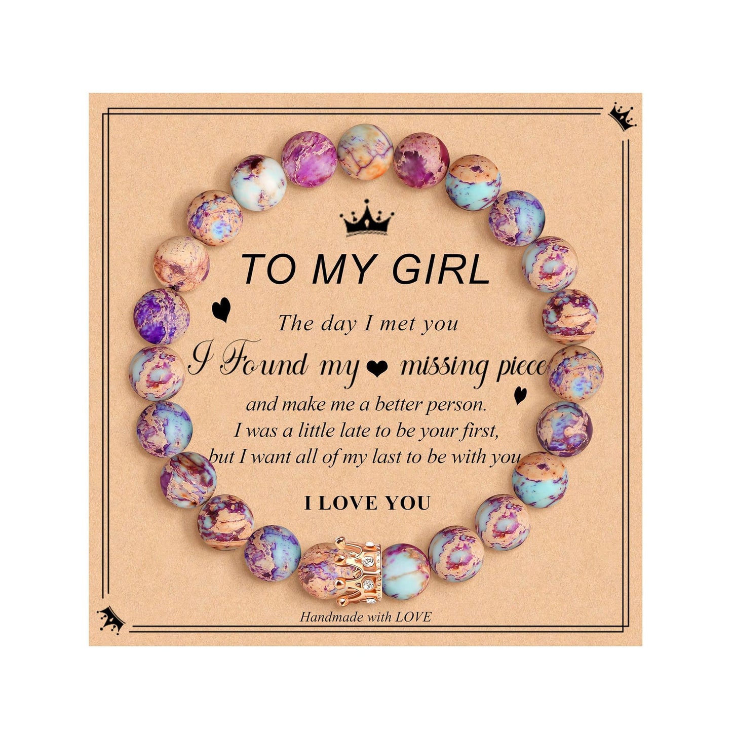 Elegant Crown Brass Bracelet with Natural Agate and Rhodochrosite Beads
