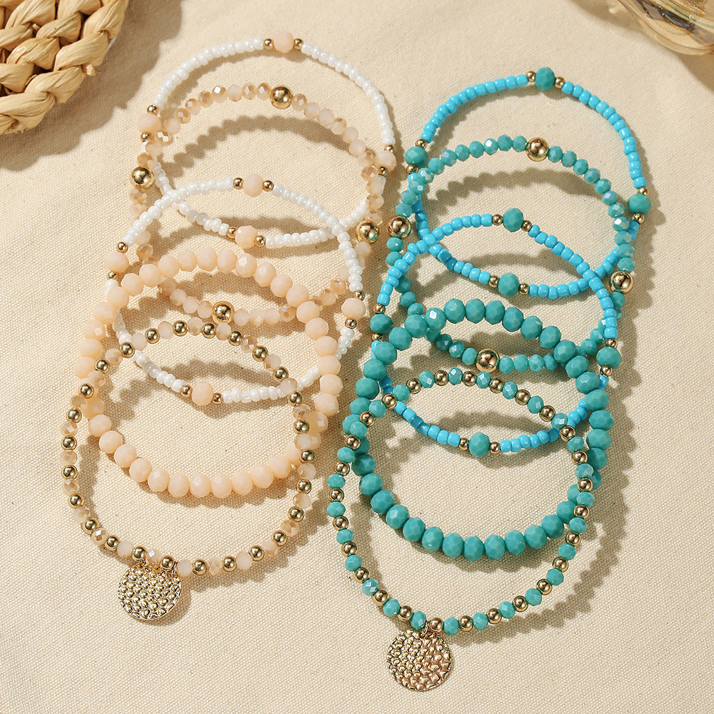 Bohemian Elegant Geometric Round Glass Seed Bead Stretch Bracelet Set for Women