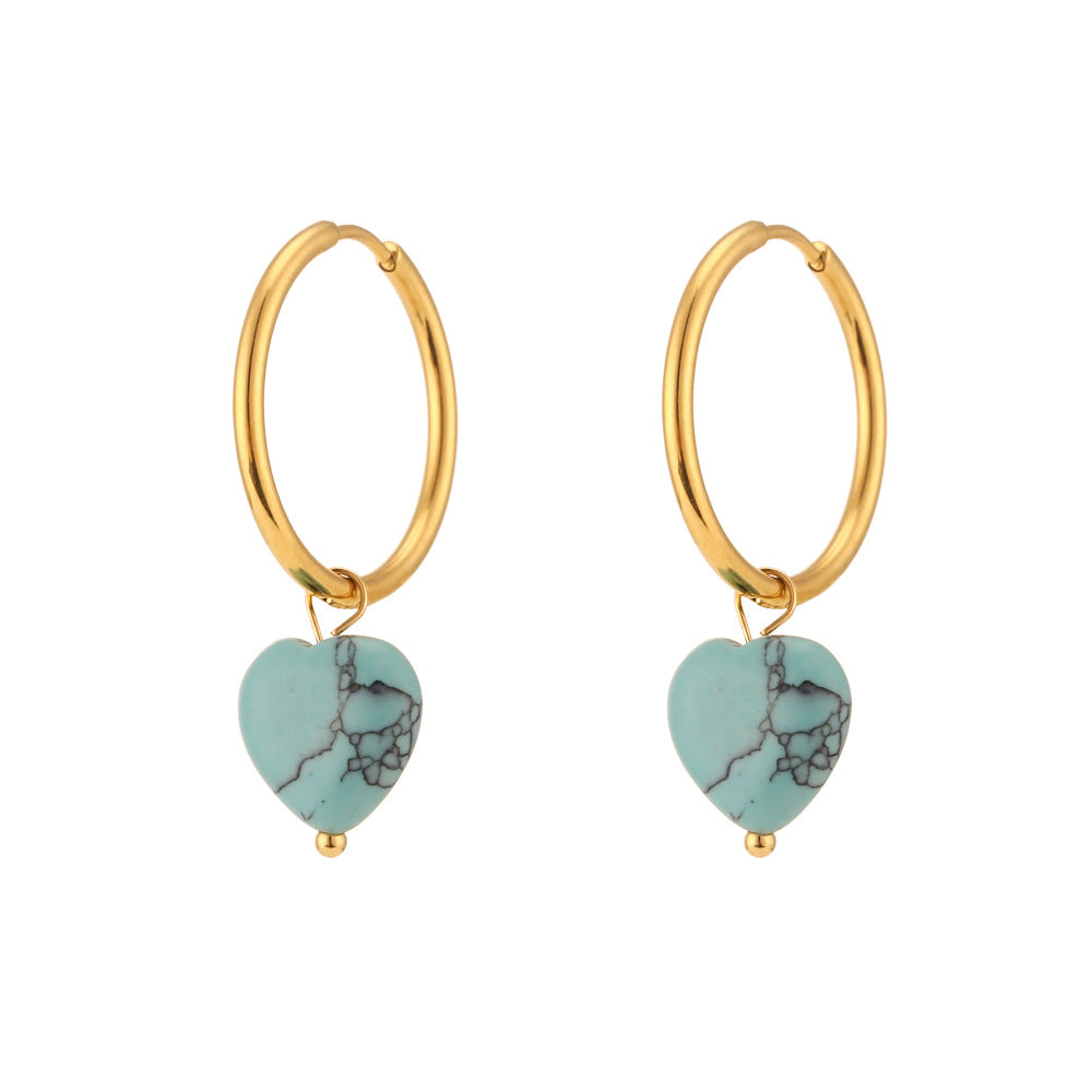 Orecchini a pendente da donna a forma di cuore in acciaio inossidabile alla moda con finitura placcata