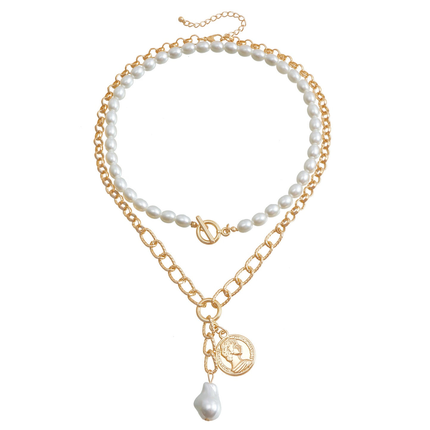 Vintage Bohemian Irregular Baroque Pearl Pendant Necklace with Geometric Shape Alloy Chain and Electroplated Finish for Women