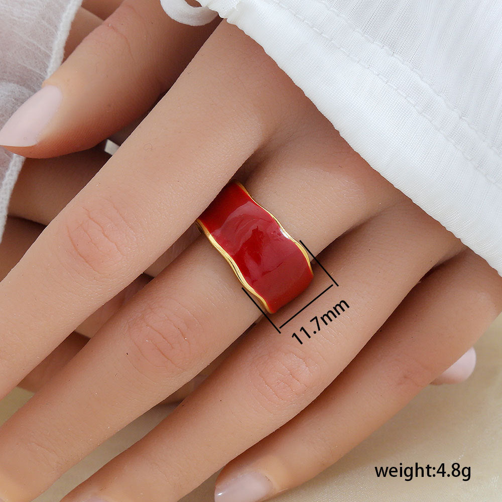 Minimalist Geometric Stainless Steel Gold-Plated Adjustable Open Ring for Women