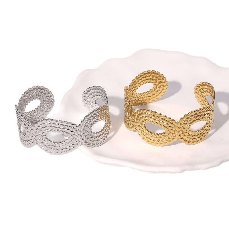 Minimalist Hollow-Out Stainless Steel Bracelet for Women with Infinity Symbol Design Plated Titanium Steel Luxury Fashion Accessory