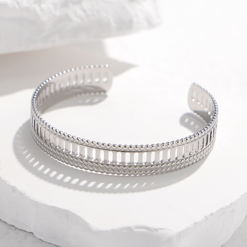 Adjustable Titanium Steel Bracelet for Women with Geometric Line Design Electroplated Finish Statement Cuff