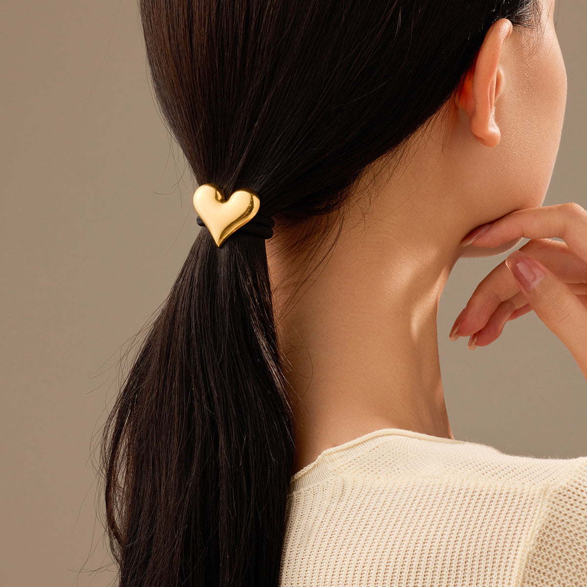 Fermaglio per Capelli Minimalista in Acciaio Titanio a Forma di Girasole con Design Rotondo Irregolare per Coda Bassa, Accessorio Moda ad Alta Elasticità