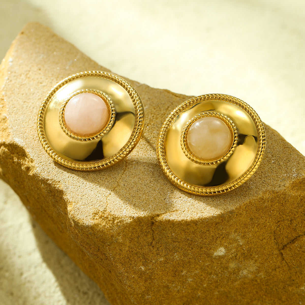 Orecchini a perno geometrici vintage in acciaio inossidabile placcato con intarsio in pietra naturale da donna