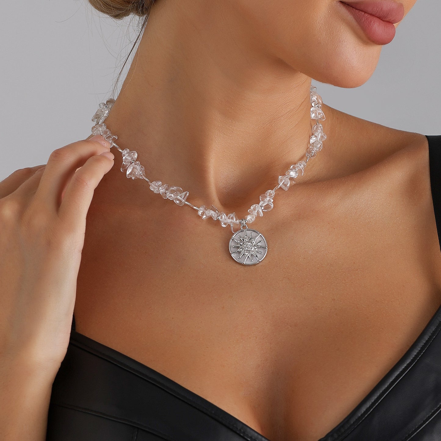 Casual Geometric Heart Star Round Crystal Inlay Alloy Plated Necklace for Women