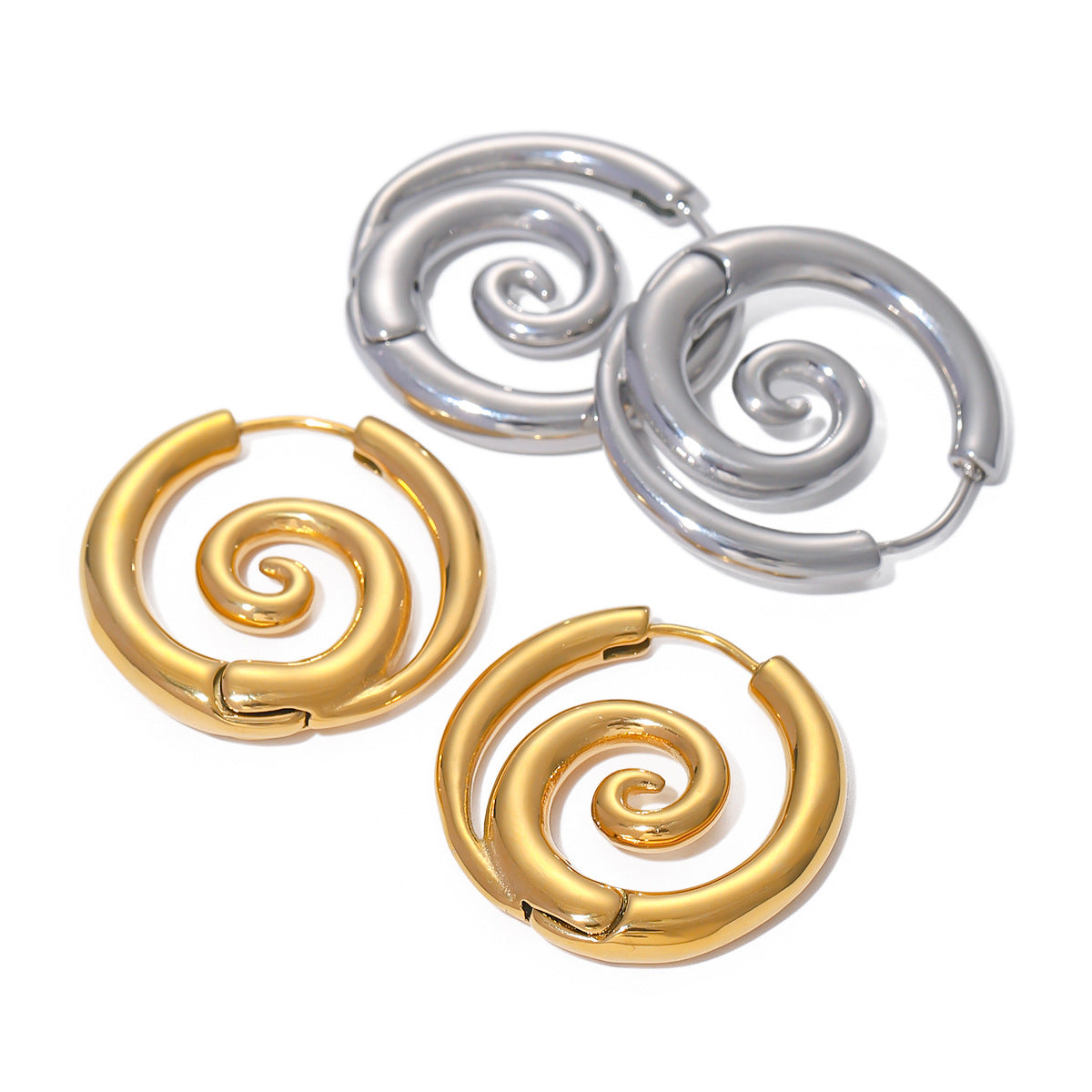 Orecchini a cerchio a spirale da donna in acciaio inossidabile placcato oro 18 carati Fashion Ins Style