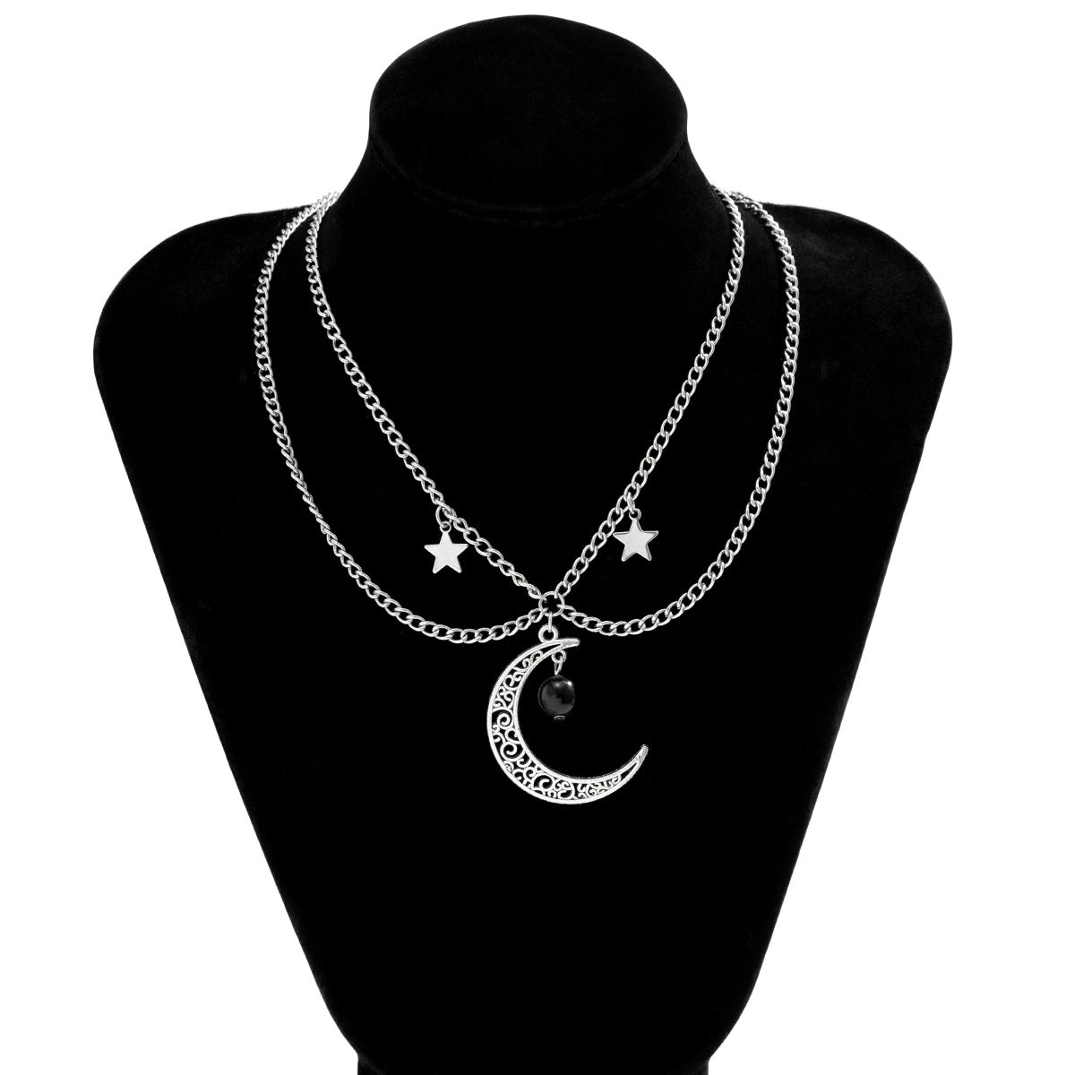 Collana con ciondolo a luna crescente geometrica minimalista e stella con catena a strati per donne