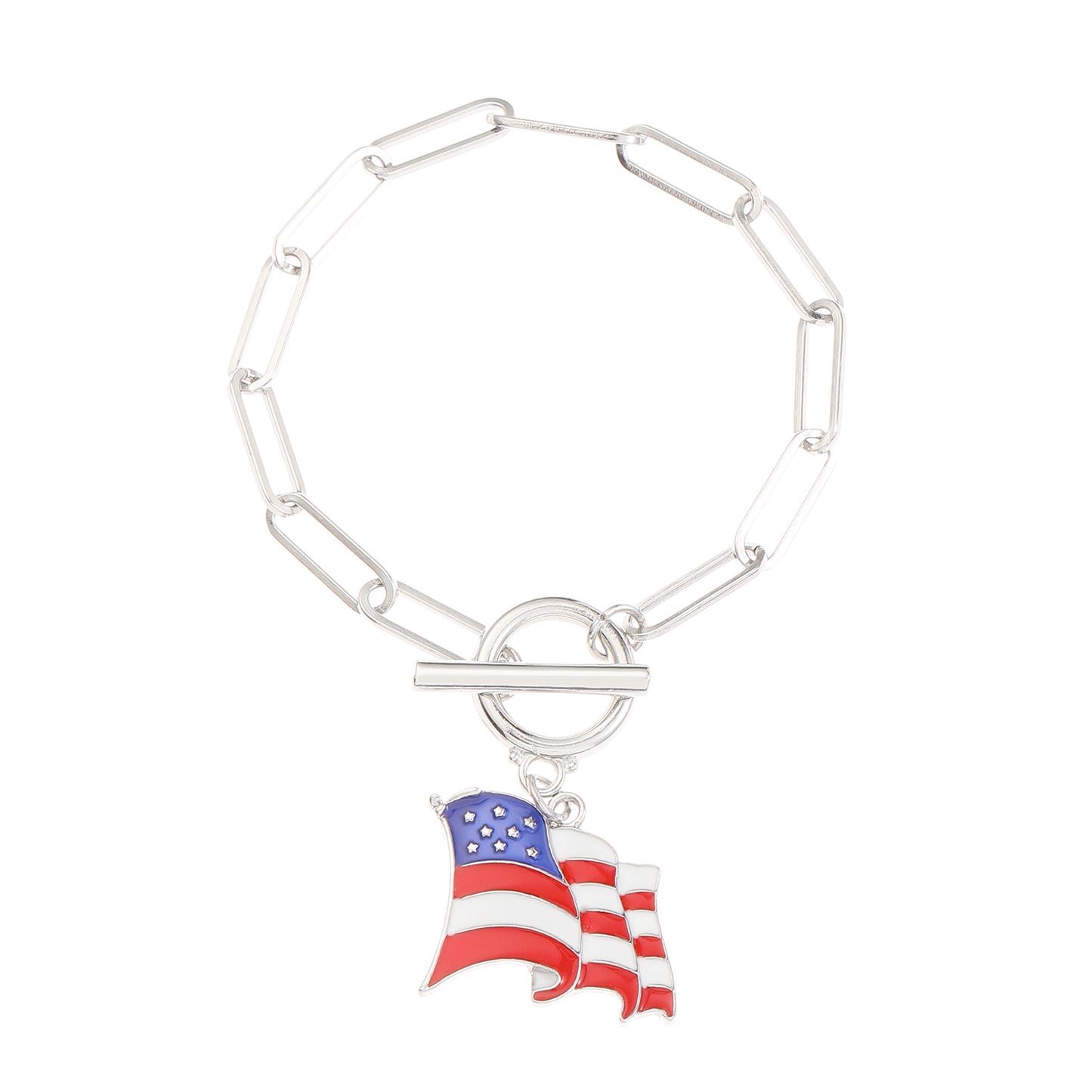 Patriotic Resin Beaded Bracelet Set with Heart Star Letter Charms and Rhinestone Accents