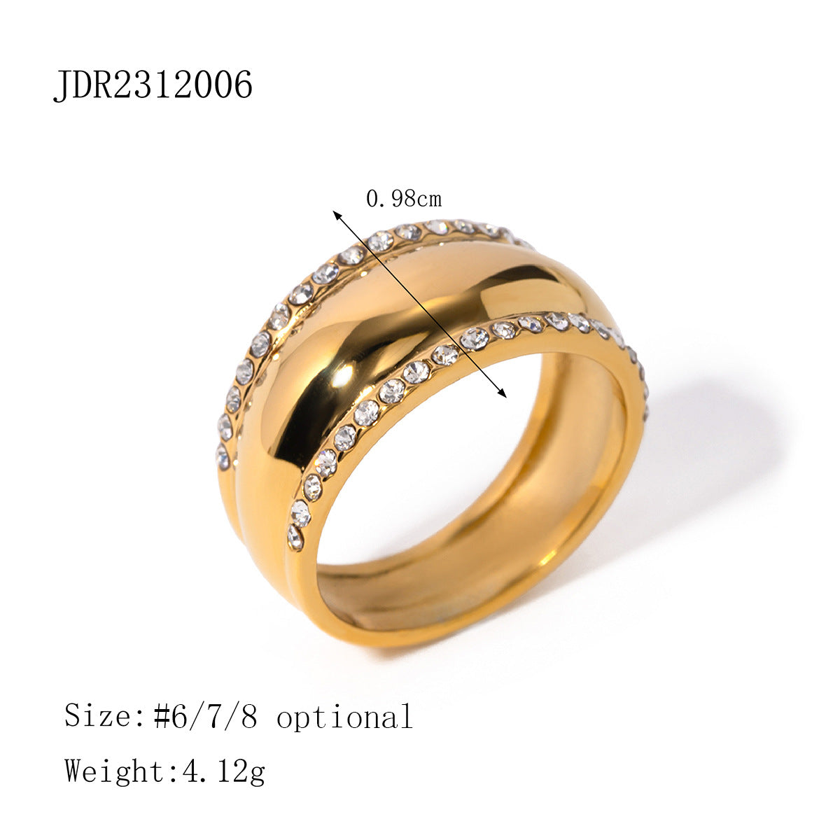 Anello Minimalista in Acciaio Inossidabile Placcato Oro 18K con Strass, Gioiello Unisex alla Moda