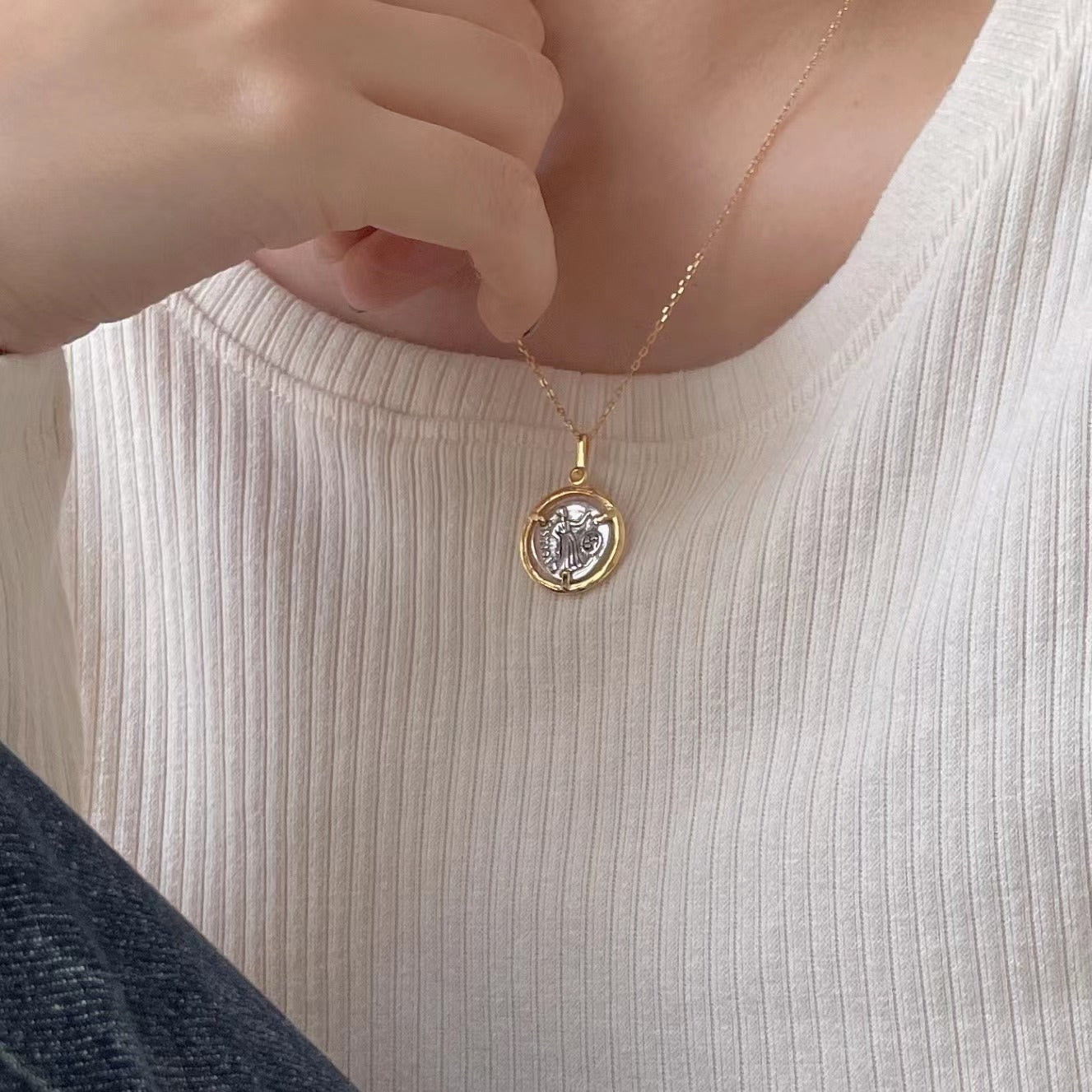 Vintage 925 Sterling Silver Gold Plated Geometric Cartoon Character Necklace