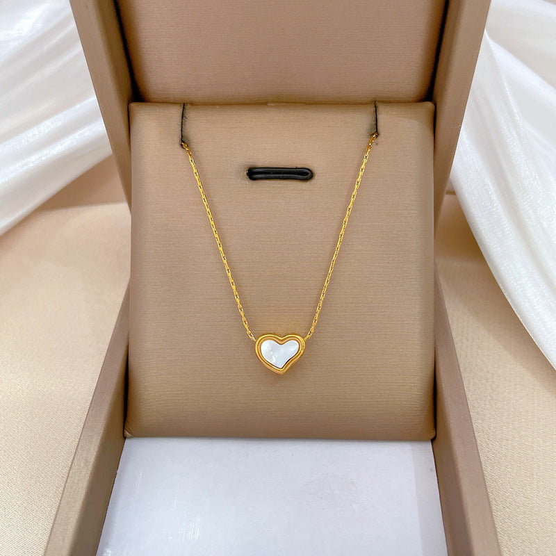 Minimalist Titanium Steel Fine Chain Heart Geometric Pendant Necklace for Unisex
