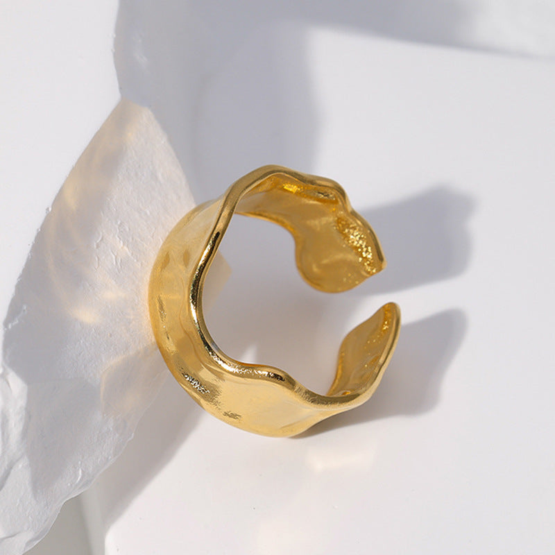 Anello Aperto Minimalista in Acciaio Inossidabile Geometrico da Donna con Finitura Placcata e Design a Linea Pulita