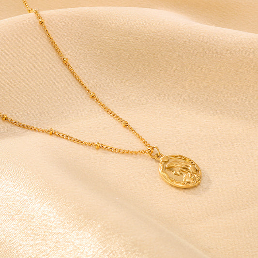 Collar de titanio de doble cara con princesa sirena minimalista y cadena chapada en oro para mujer
