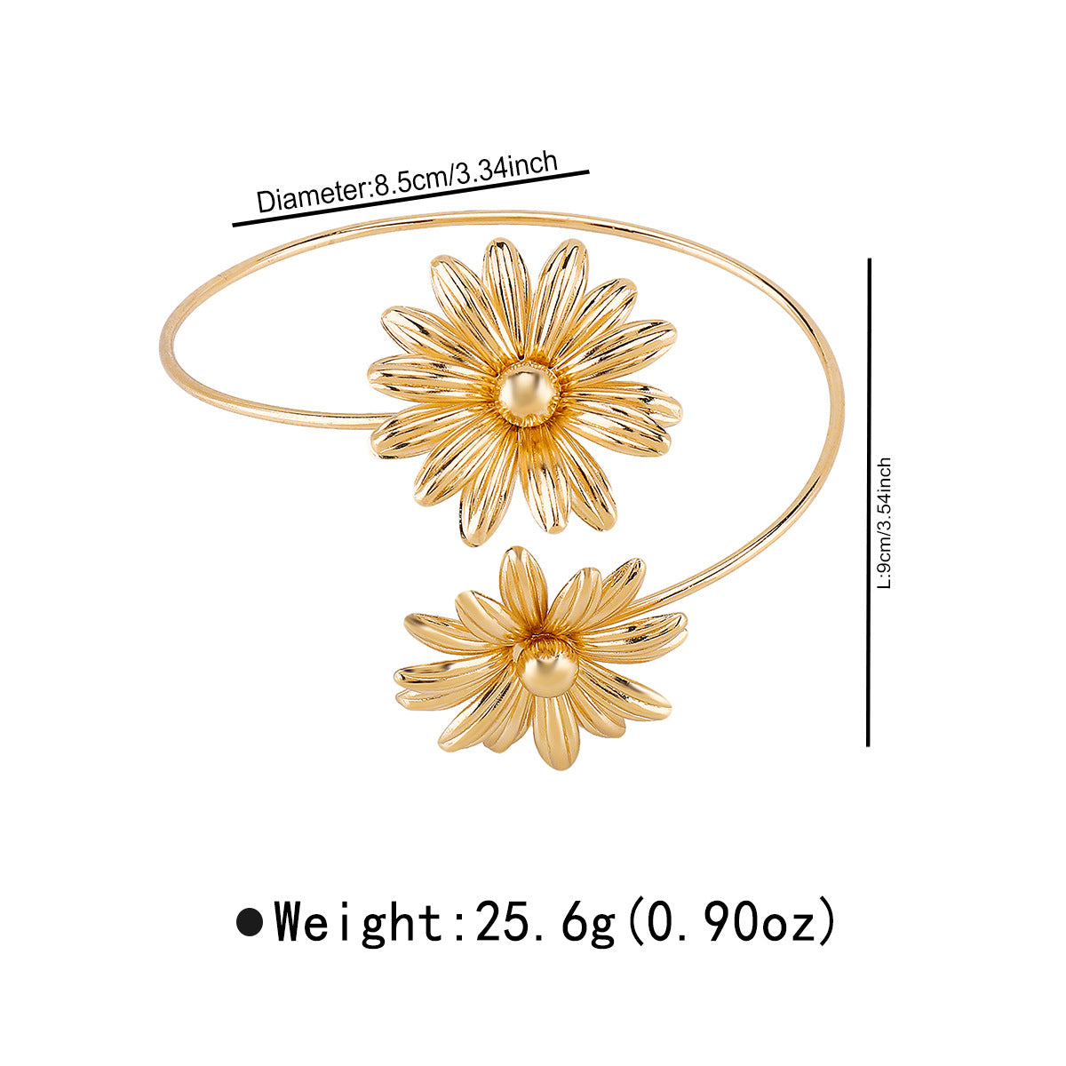 Pulsera Brazalete Abierta Ajustable de Hojas Florales para Mujer en Aleación con Acabado Chapado Diseño de Moda Minimalista