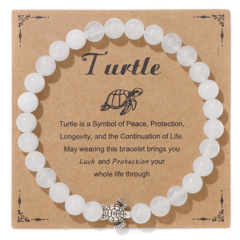 Vintage Minimalist Animal Stone Beaded Bracelet Unisex Sea Turtle Charm