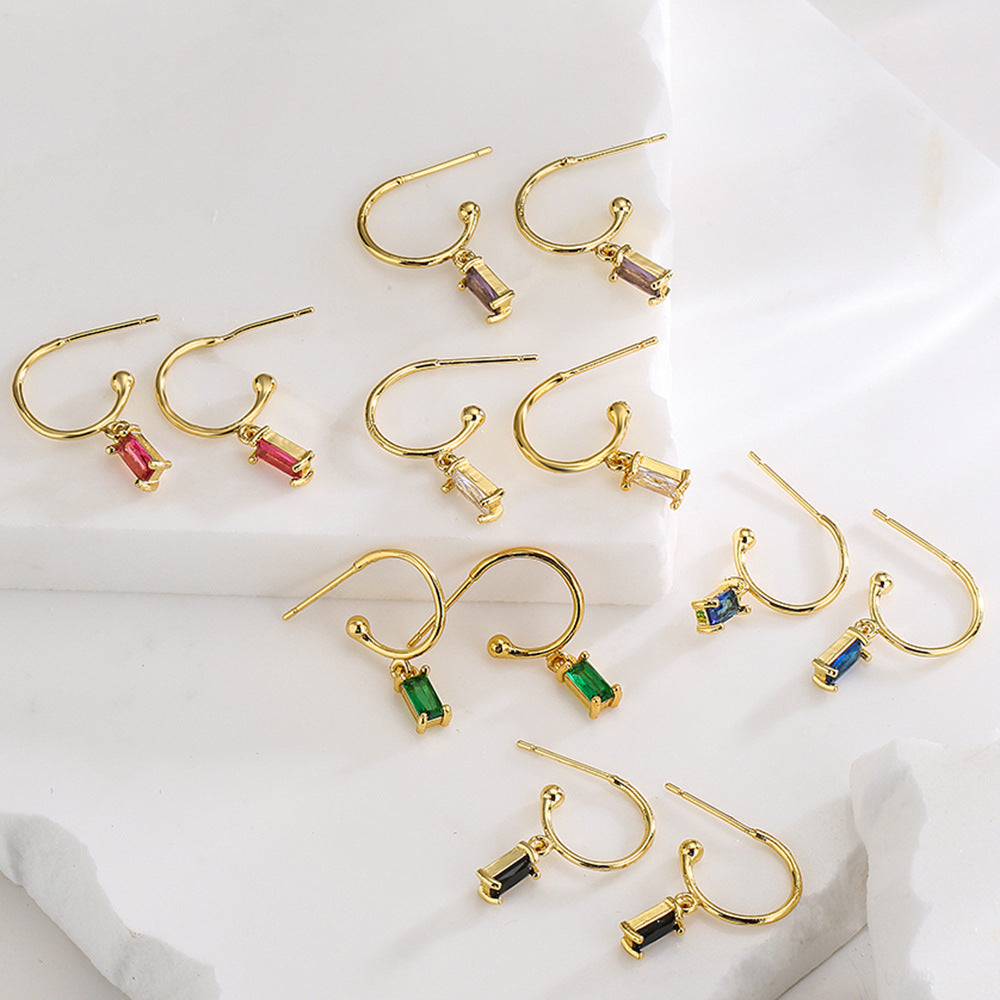 Minimalist Geometric Copper Earrings with Real Gold Plating and Cubic Zirconia Accents for Women