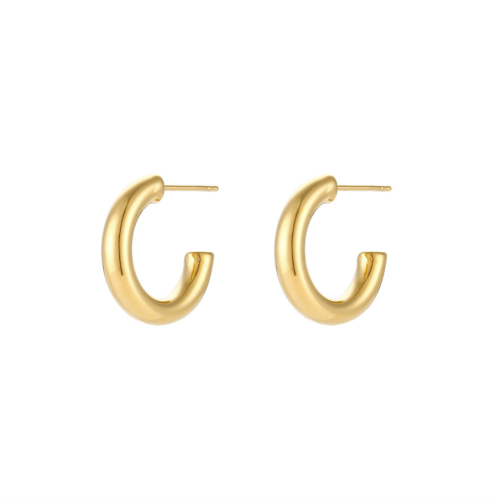 Minimalist Geometric Stainless Steel Hoop Earrings with 18K Gold Plating for Women