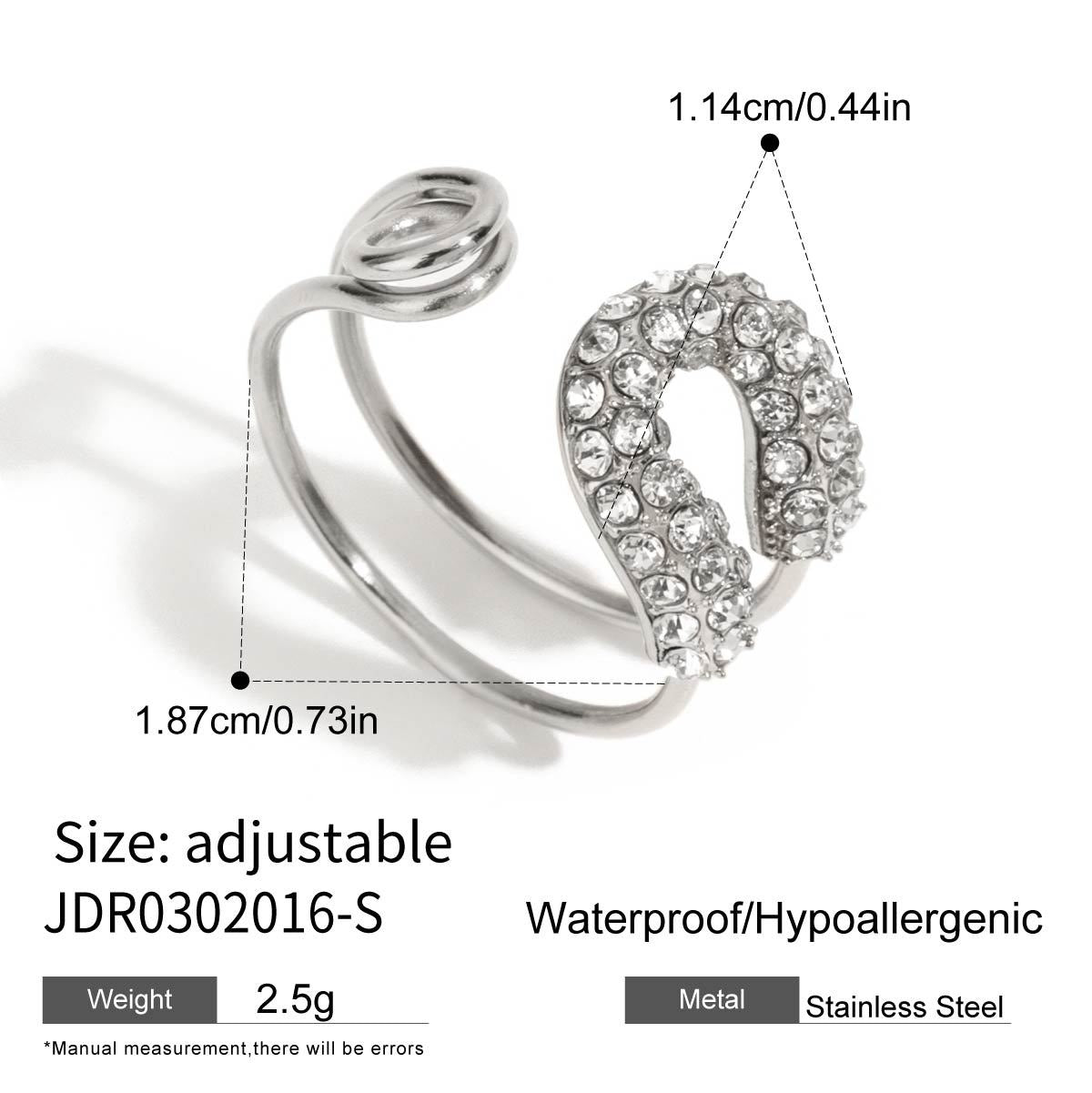 Minimalist Geometric Paperclip Rhinestone Plated Stainless Steel Ring for Women