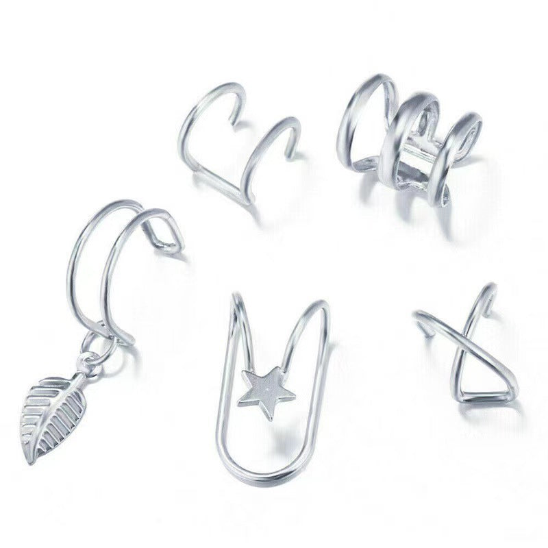 Creative Geometric Round Double C U-Shape Plated Alloy Ear Cuff Set for Women