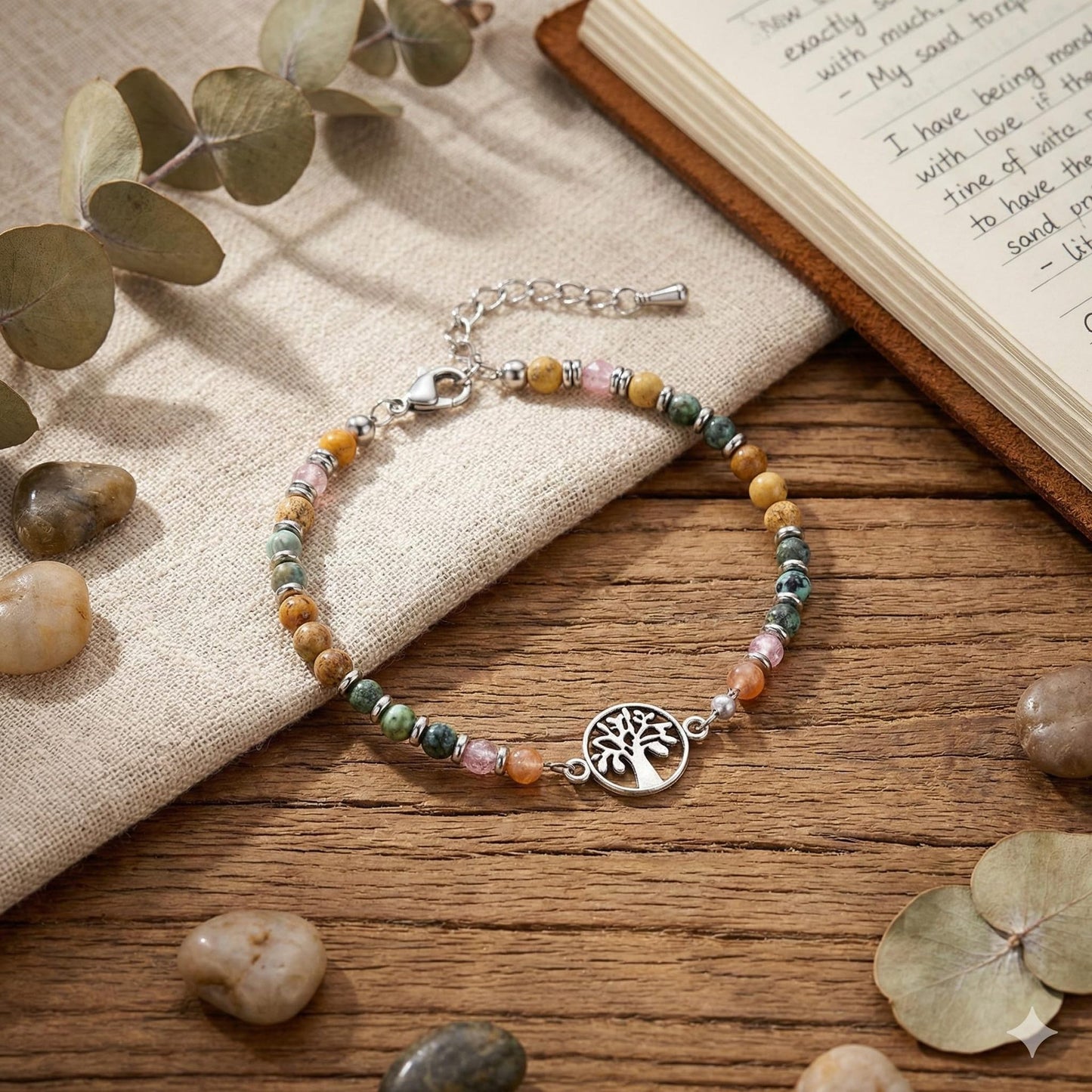 Elegant Geometric Tree of Life Alloy Charm Bar with Turquoise and Crystal Inlay Stainless Steel Adjustable Women's Jewelry